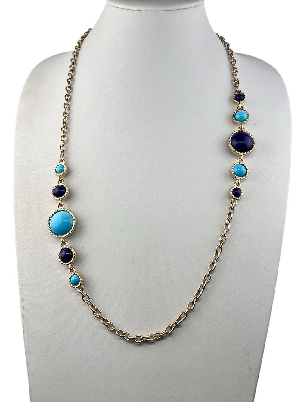 Kenneth Jay Lane 29" Gold Tone Necklace Blue & Teal